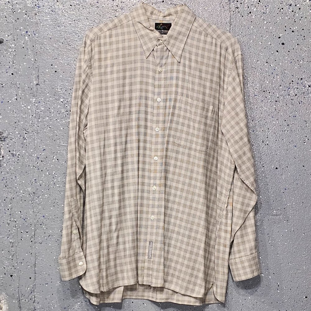 Greg Norman Collection Mens Beige Plaid Long Sleeve Button Down Shirt Large L